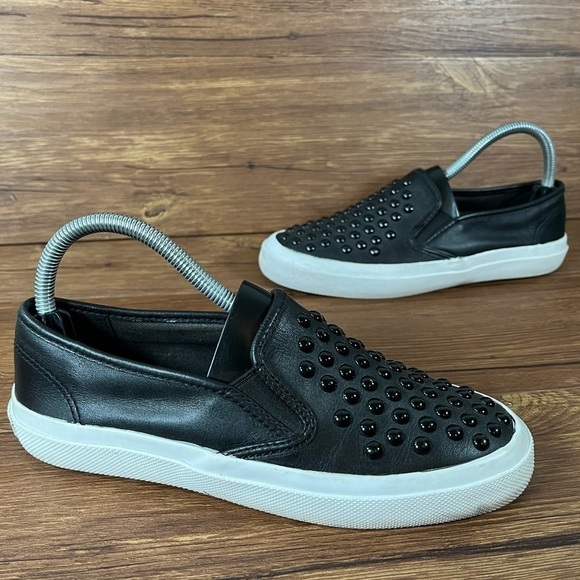 Coach Chrissy Rivets Black Leather Studded Slip-On Sneakers Women’s Size 6.5 - Picture 1 of 11